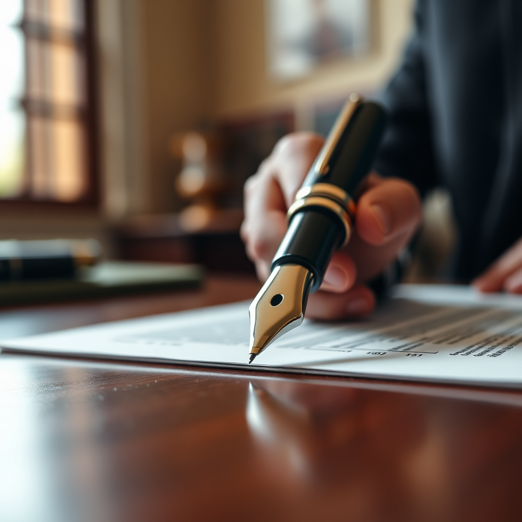 Notary signing an official document